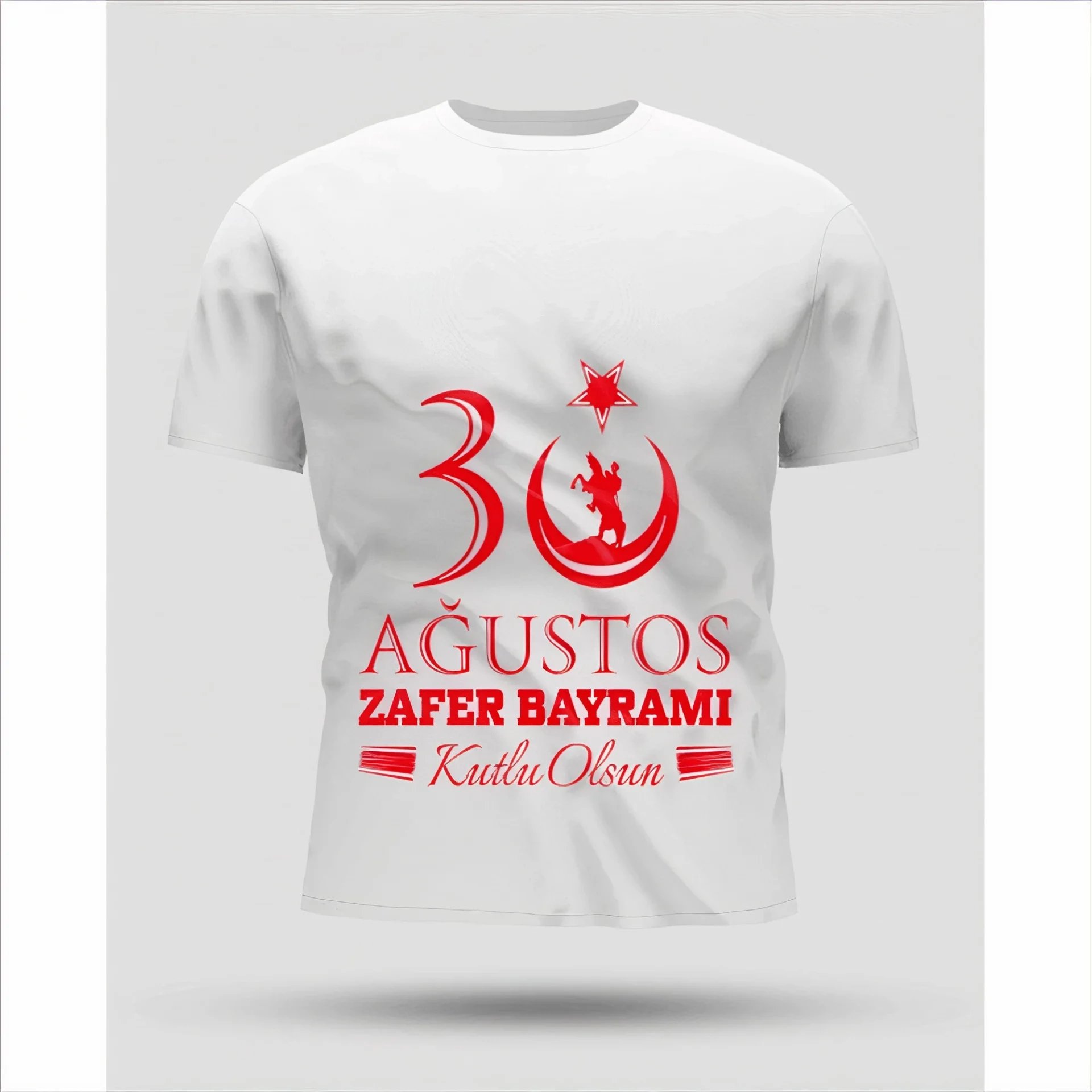 მამაკაცის თეთრი Oversize 30 აგვისტოს გამარჯვების დღის ბეჭდვითი ბისკეტის საყელო მაისური 1