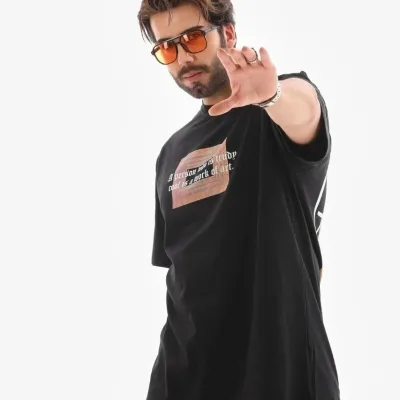 Pánske čierne regular fit bicykel golier potlačené tričko 4