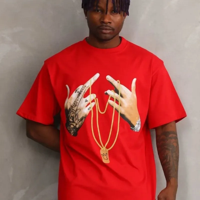 Tîşorta Oversize ya Mêran a Bi Stûyê Bisîkletê ya Sor