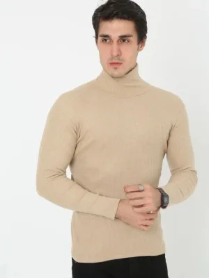 Pánske béžové slim fit lycrové rolákové rebrované body