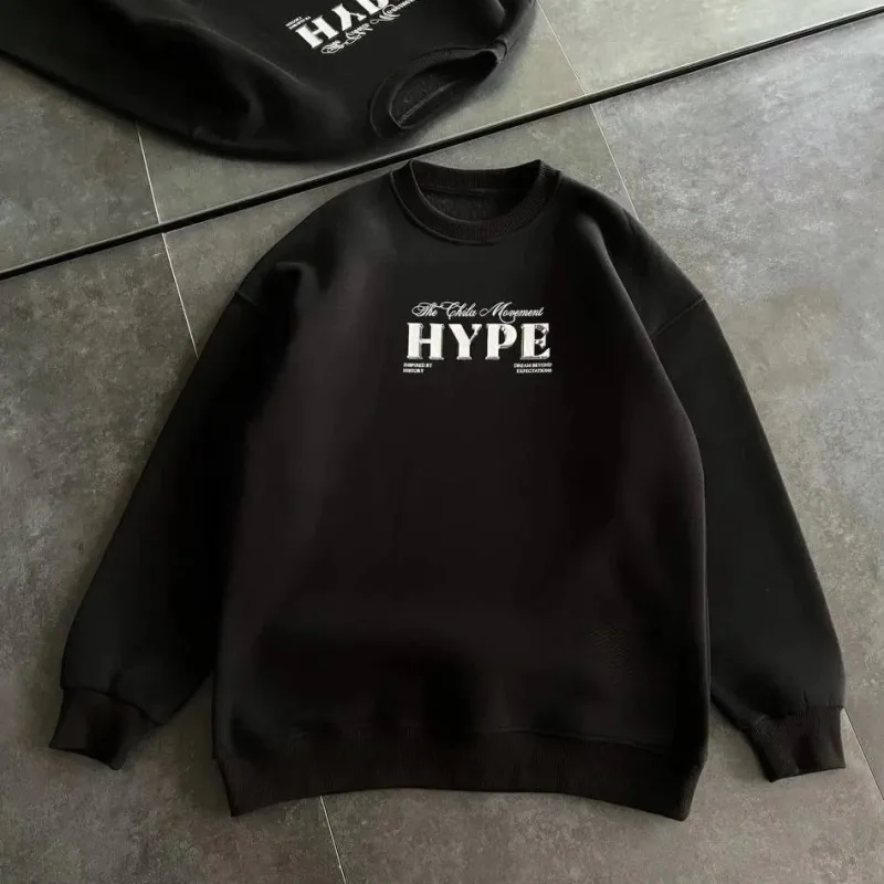 Femeie Neagră Oversize 3 Fire Bumbac Guler Bicicletă Imprimat Sweatshirt