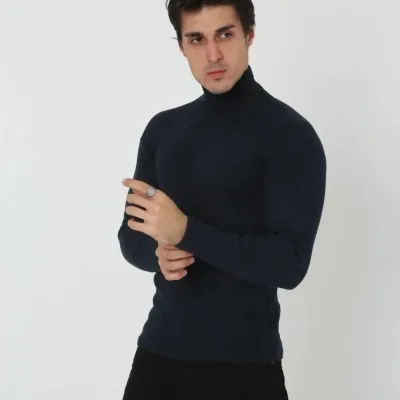 Pánské černé slim fit elastické žebrované rolák body 3