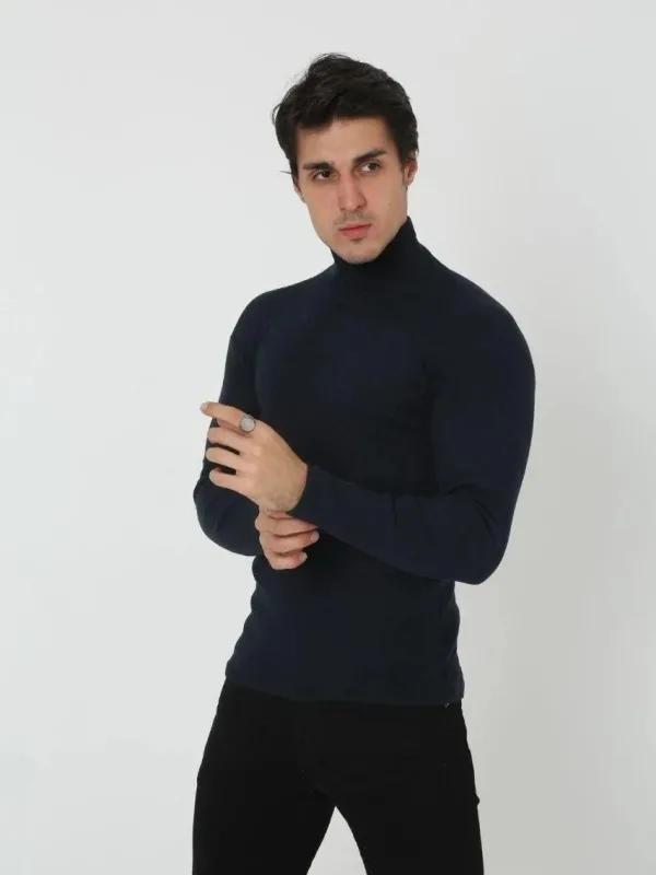 Pánské černé slim fit elastické žebrované rolák body 3