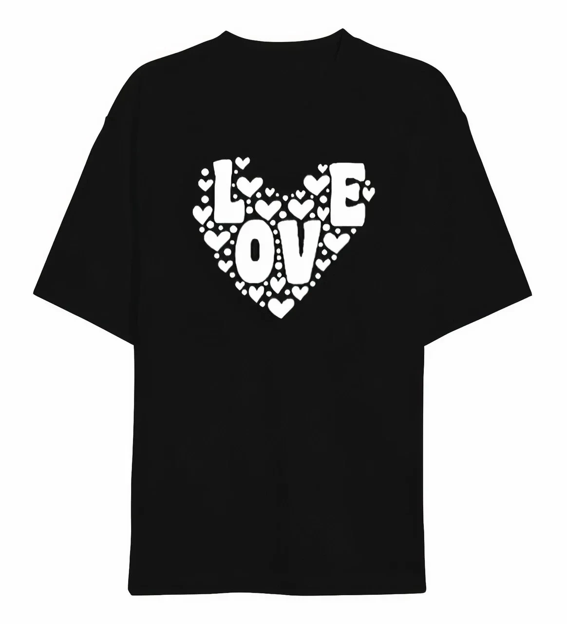 Muška crna oversized Love srce printana biciklistička kragna majica