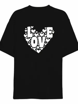 Muška crna oversized Love srce printana biciklistička kragna majica