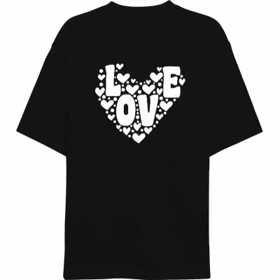 მამაკაცის შავი Oversize Love გულის პრინტიანი ველოსიპედის საყელო მაისური 1