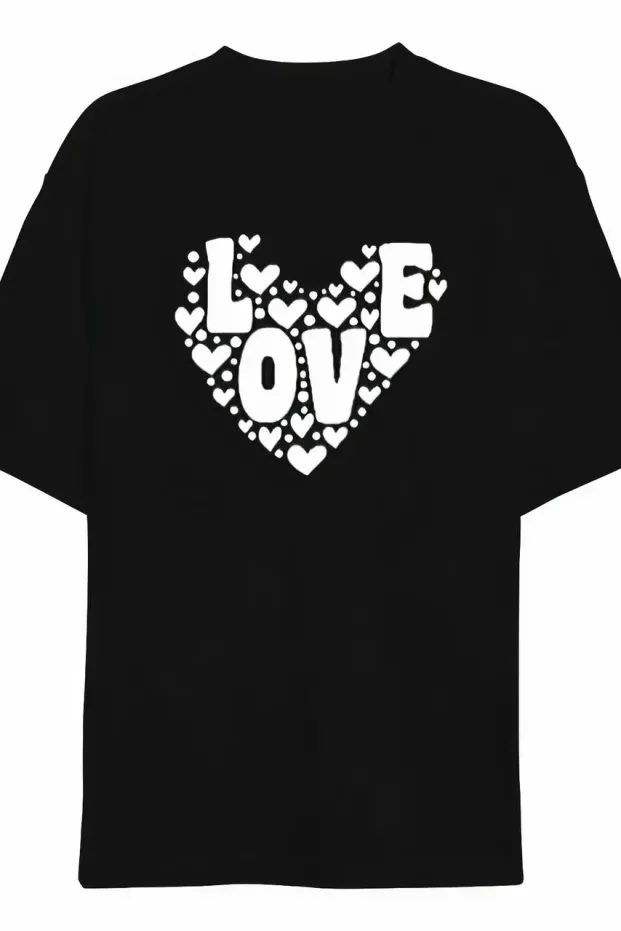 მამაკაცის შავი Oversize Love გულის პრინტიანი ველოსიპედის საყელო მაისური 1