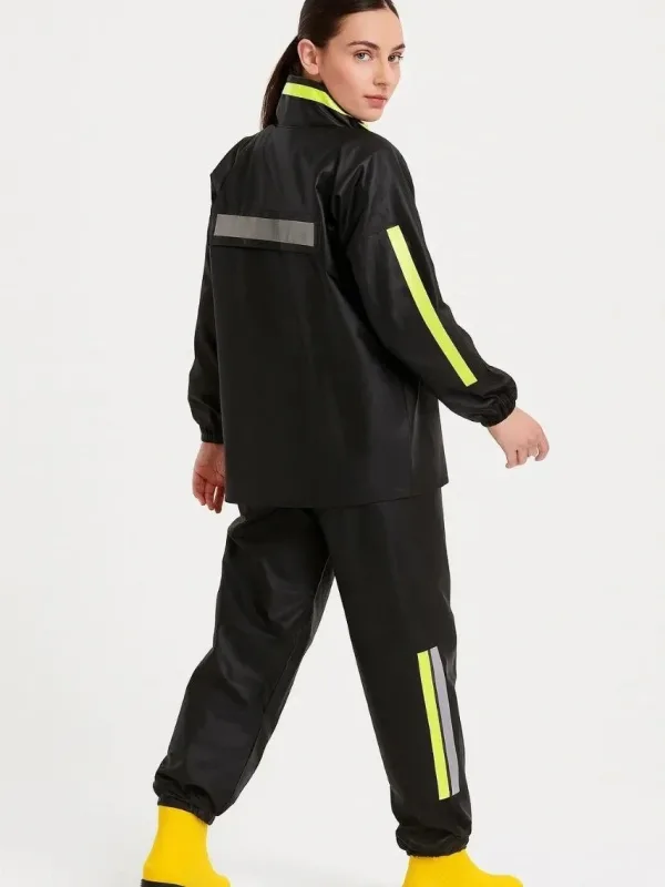 Women's Black Waterproof PVC Reflective Motorcycle Rain Suit 3