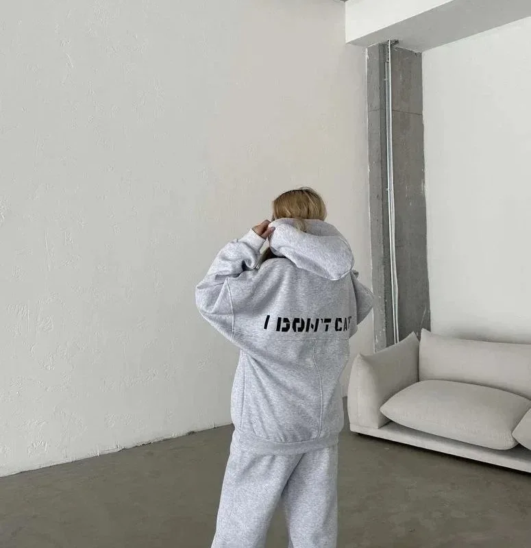 Női szürke hímzett 3 szálas pamut melegítő szett