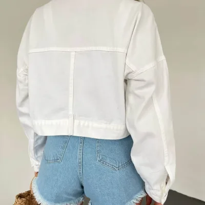 Zippered Double Pocket Denim Jacket White 6