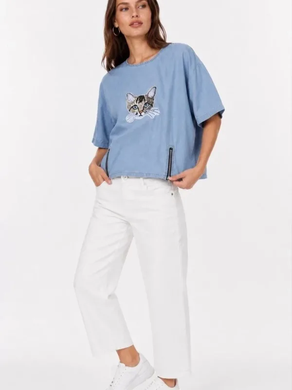 Men's Blue Oversize Scoop Neck Printed T-Shirt 3