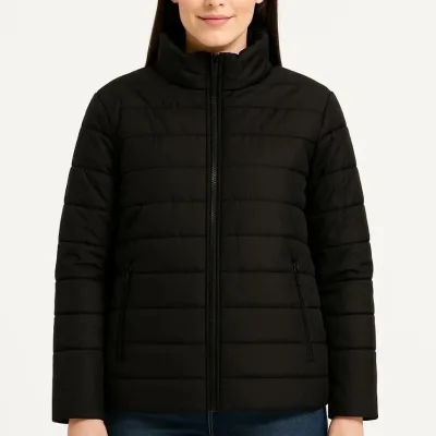 Dámska čierna bomber bunda, vodeodolná, prešívaná, podšitá, na zips 4