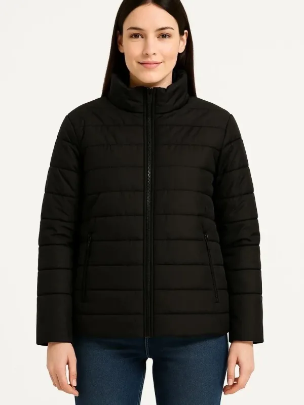 Dámska čierna bomber bunda, vodeodolná, prešívaná, podšitá, na zips 4
