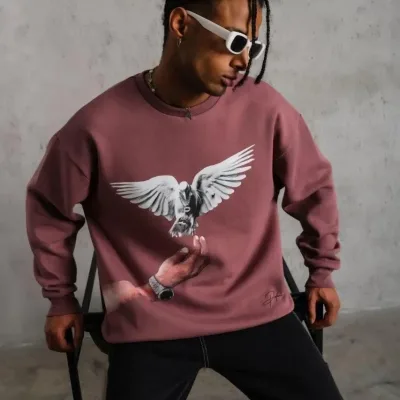 Pánské růžové oversized cyklistické výstřih potištěné mikiny 2
