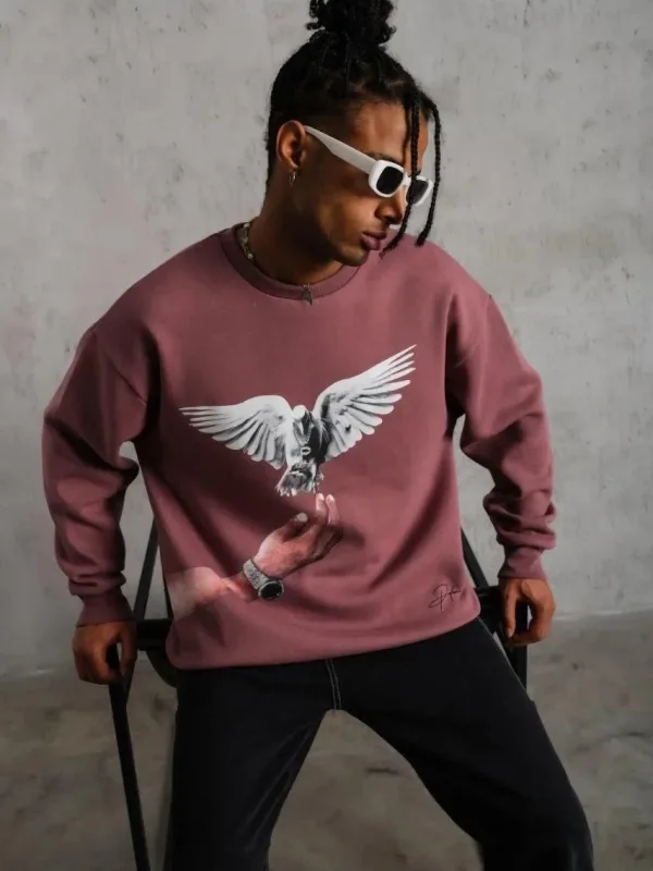 Pánské růžové oversized cyklistické výstřih potištěné mikiny 2