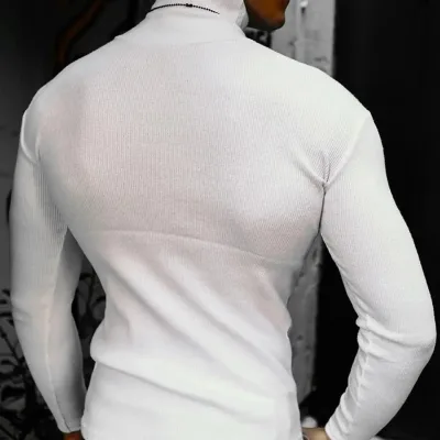 Pánské bílé elastické žebrované rolák body 5