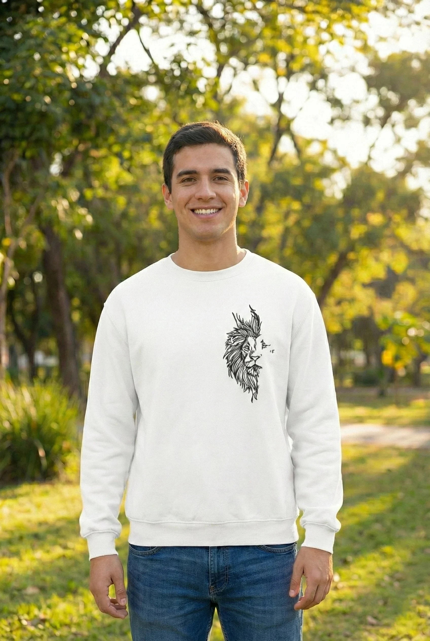 Férfi Fehér Oversize Valentin-nap Nyomott Kerékpárnyakú Sweatshirt