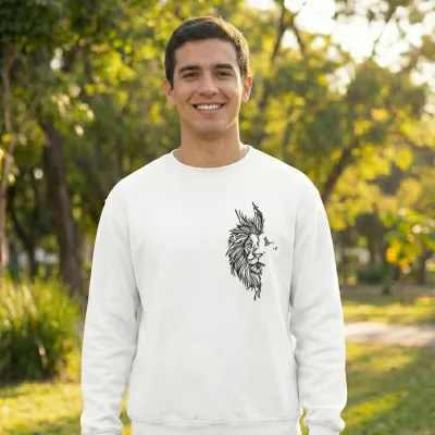 Férfi Fehér Oversize Valentin-nap Nyomott Kerékpárnyakú Sweatshirt 1