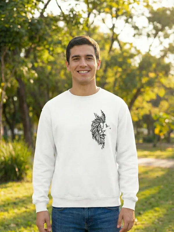 Férfi Fehér Oversize Valentin-nap Nyomott Kerékpárnyakú Sweatshirt 1