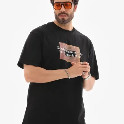 Pánske čierne regular fit bicykel golier potlačené tričko 2