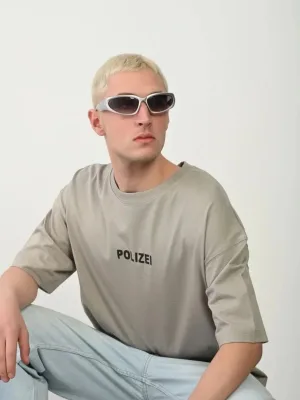 Pánske sivé oversize tričko s kruhovým výstrihom a potlačou