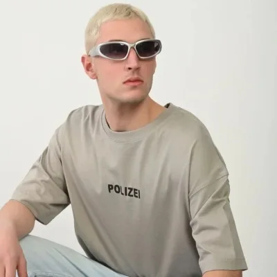 Pánske sivé oversize tričko s kruhovým výstrihom a potlačou 1