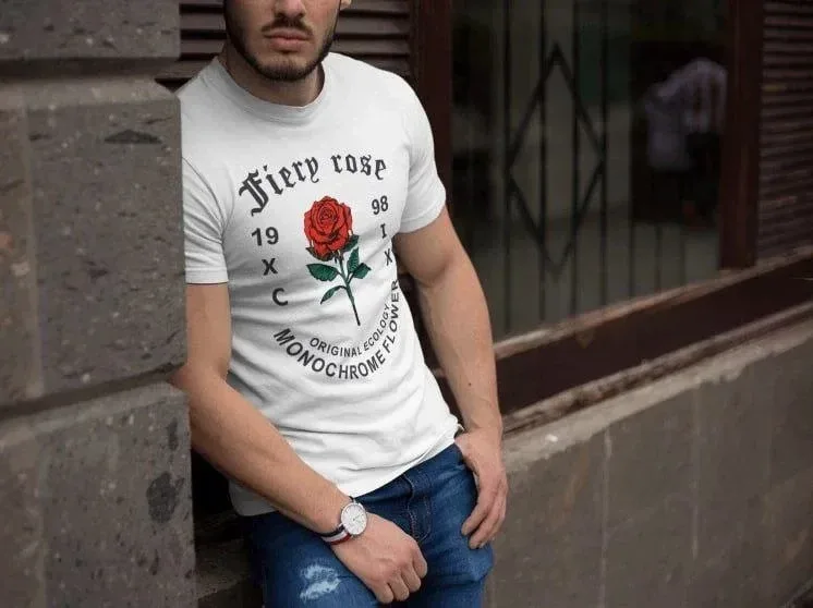 Men's White Crew Neck Printed Short Sleeve T-Shirt