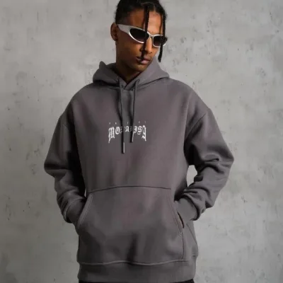 Pánské šedé oversized 3-nitní bavlněné kapucové potištěné mikiny 4