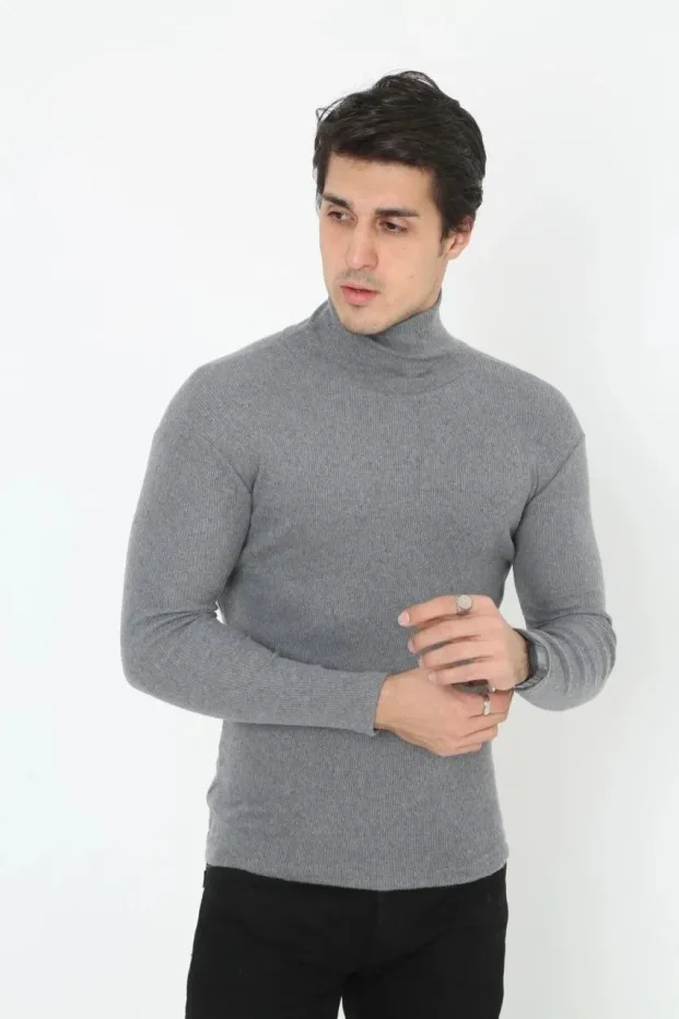 Erkek Füme Slim Fit Likralı Fitilli Boğazlı Body 5