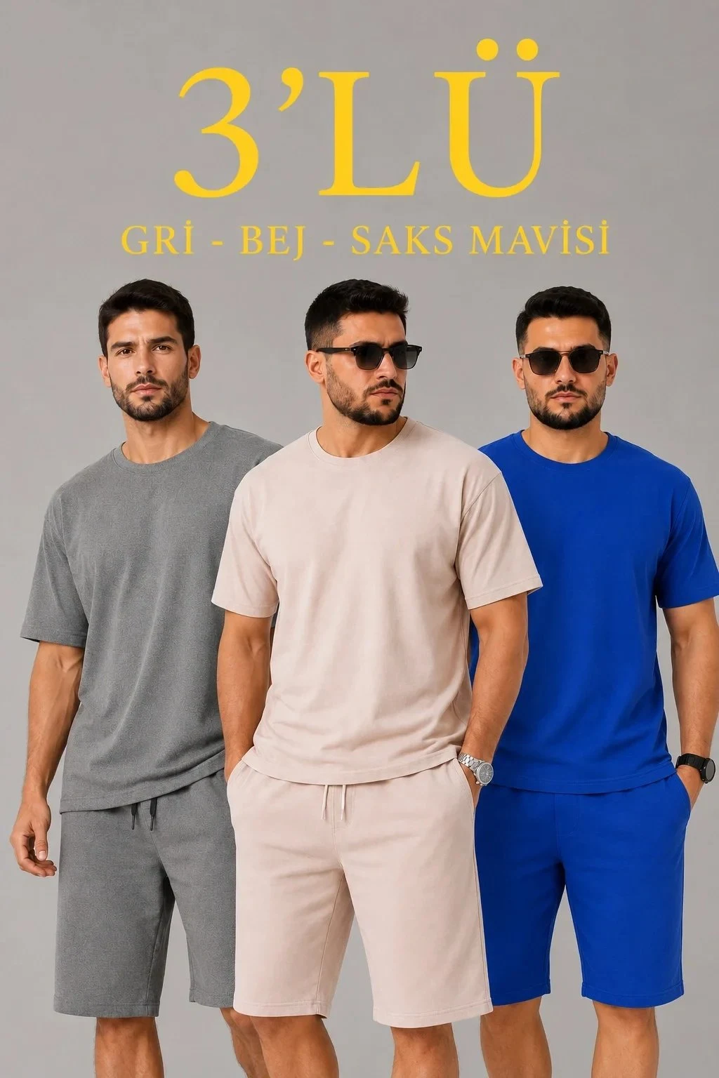 Koma 2'lî Oversize ya Mêran a Bi Du Têl, Tîşort û Şort