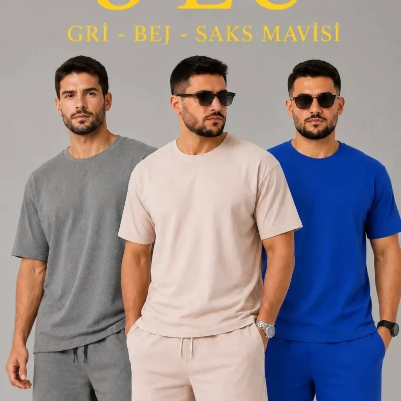 Muški 2-dijelni set oversize majica šorc sa dva konca