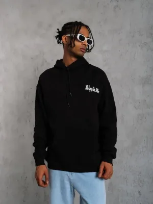 Erkek Siyah 3 İplik Pamuklu Kapüşonlu Kanguru Cepli Baskılı Sweatshirt