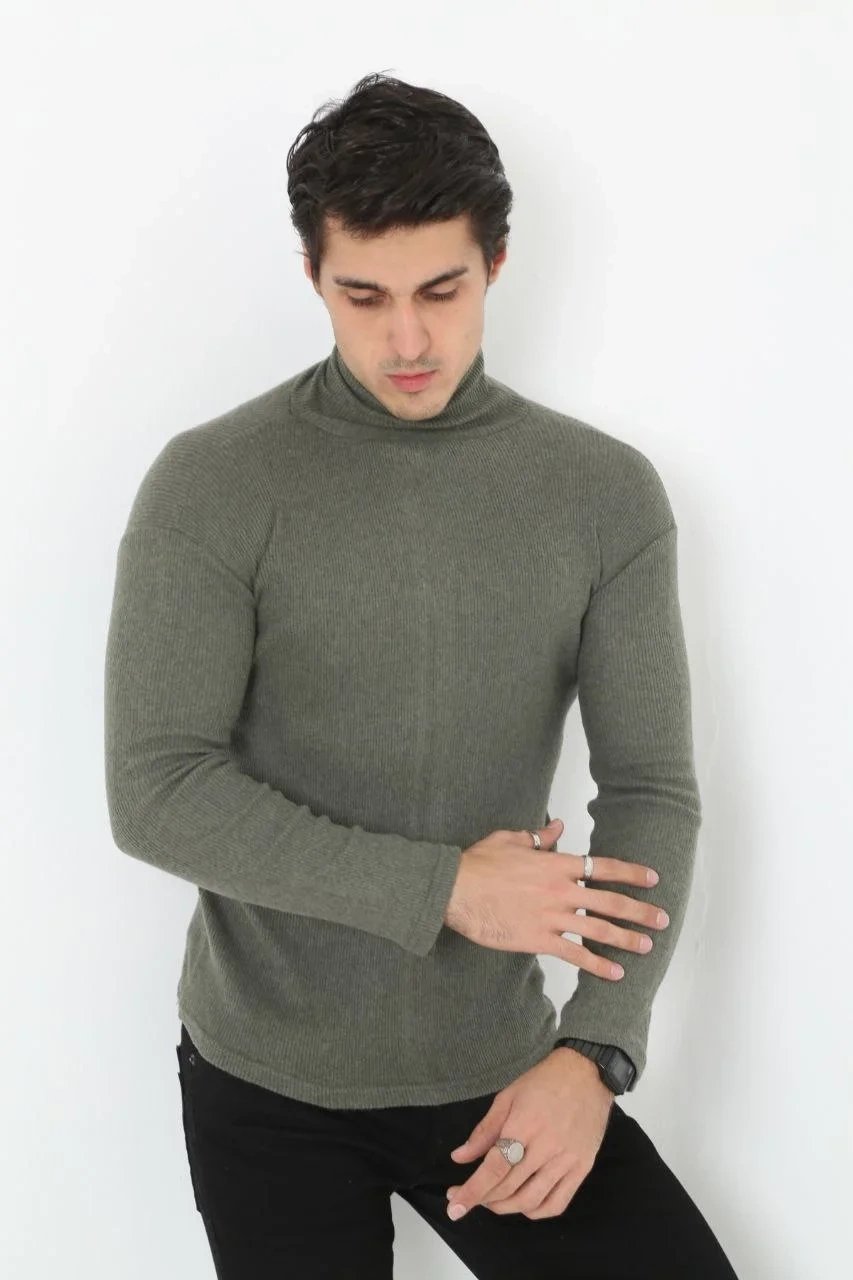 Чоловіче хакі slim fit лайкрове кашкорсе водолазка боді 3