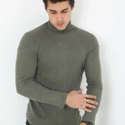 Pánske kaki slim fit lycrové rolákové body 3