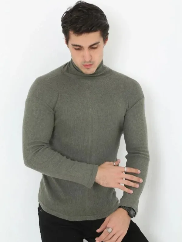 Pánske kaki slim fit lycrové rolákové body 3