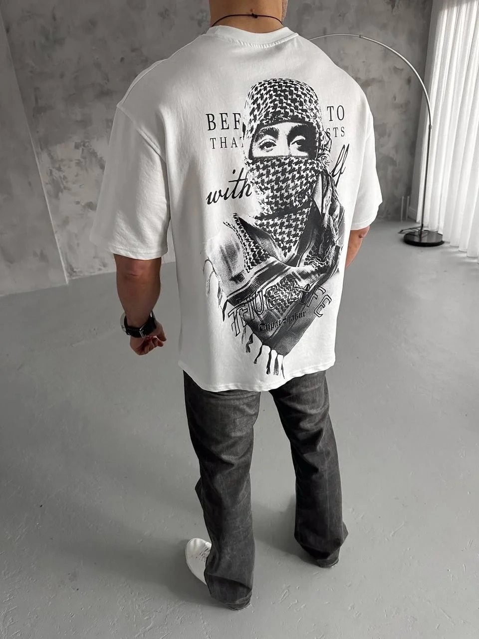 Men's White Cycling Neck Palestine Keffiyeh Printed T-Shirt 4