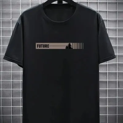 Bluzë për Burra me Jakë Biçiklete, të Zezë, Oversize, me Print 1