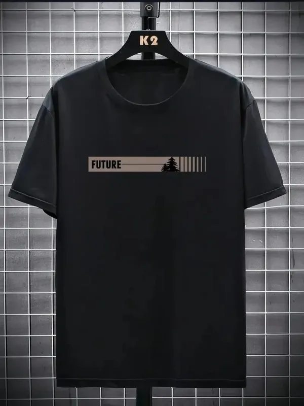 Bluzë për Burra me Jakë Biçiklete, të Zezë, Oversize, me Print 1