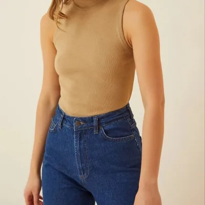 Dámské camel žebrované lycrové body 5