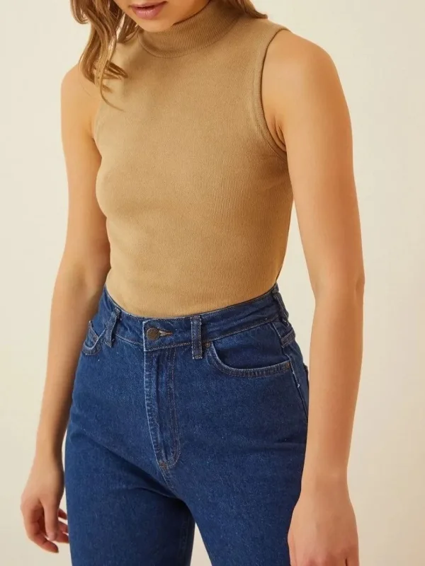 Dámské camel žebrované lycrové body 5