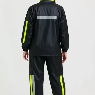 Women's Black Waterproof PVC Reflective Motorcycle Rain Suit 2
