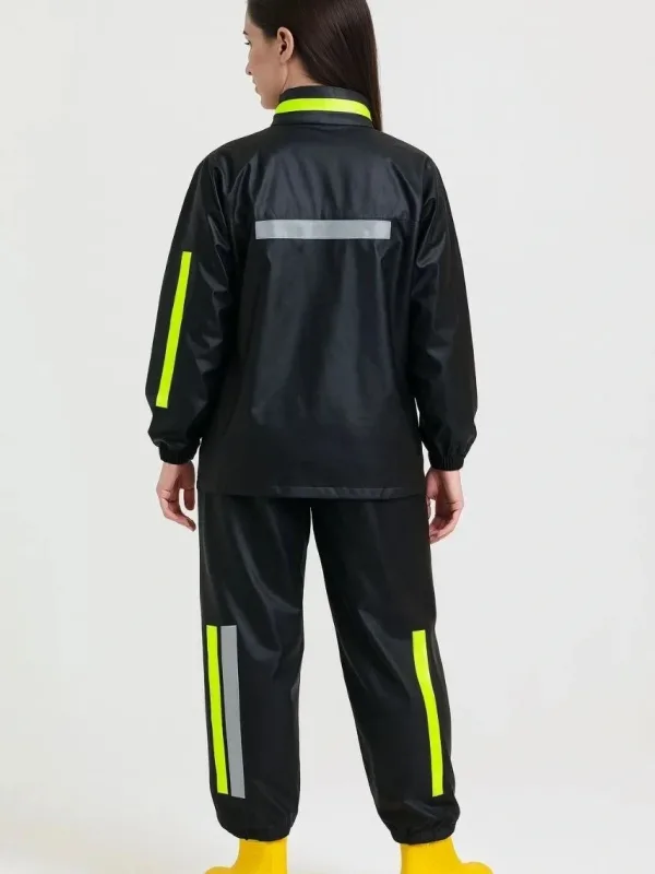 Women's Black Waterproof PVC Reflective Motorcycle Rain Suit 2
