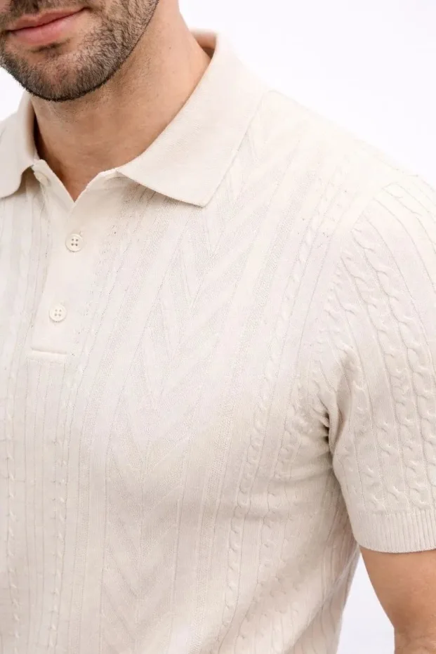 Erkek Krem Polo Yaka Düğmeli Kısa Kol Triko Tişört 1