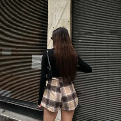 Plaid Pattern Belt Detail Mini Skort Beige 3