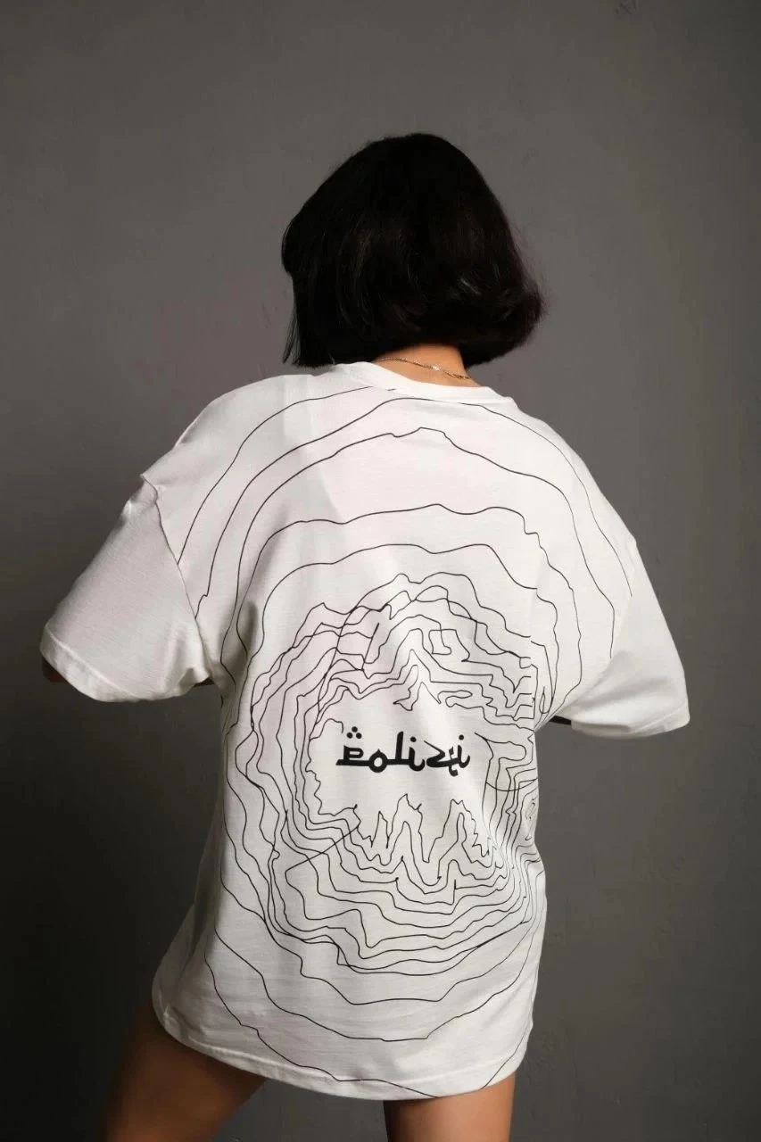 Women's White Oversize Bicycle Neck Back Print T-Shirt