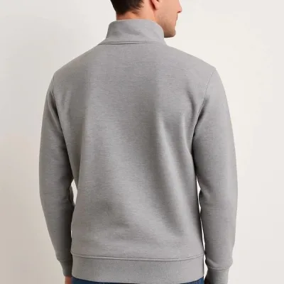 Pánský šedý stojáček s polovičním zipem, 3-nitní silný bavlněný sweatshirt 2