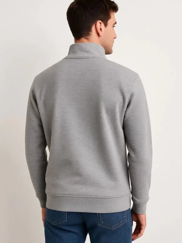 Pánský šedý stojáček s polovičním zipem, 3-nitní silný bavlněný sweatshirt 2