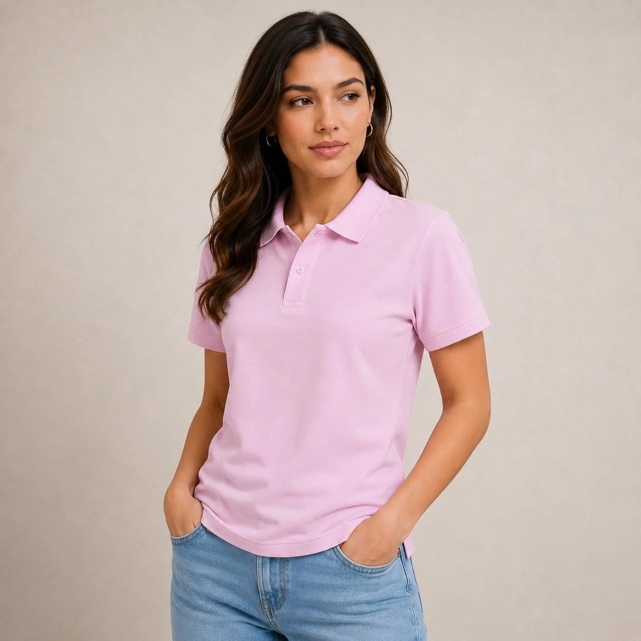 Femea Roz Basic Guler Polo Butonat Pique Material Tricou 4