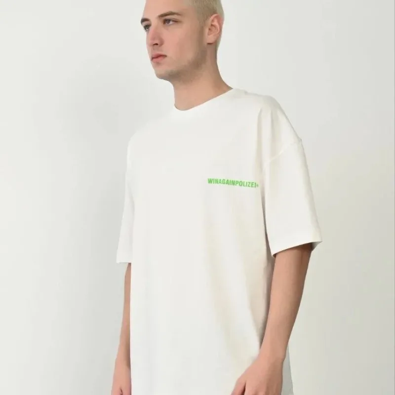 Férfi Fehér Oversize Kerékpárnyakú Nyomott Póló