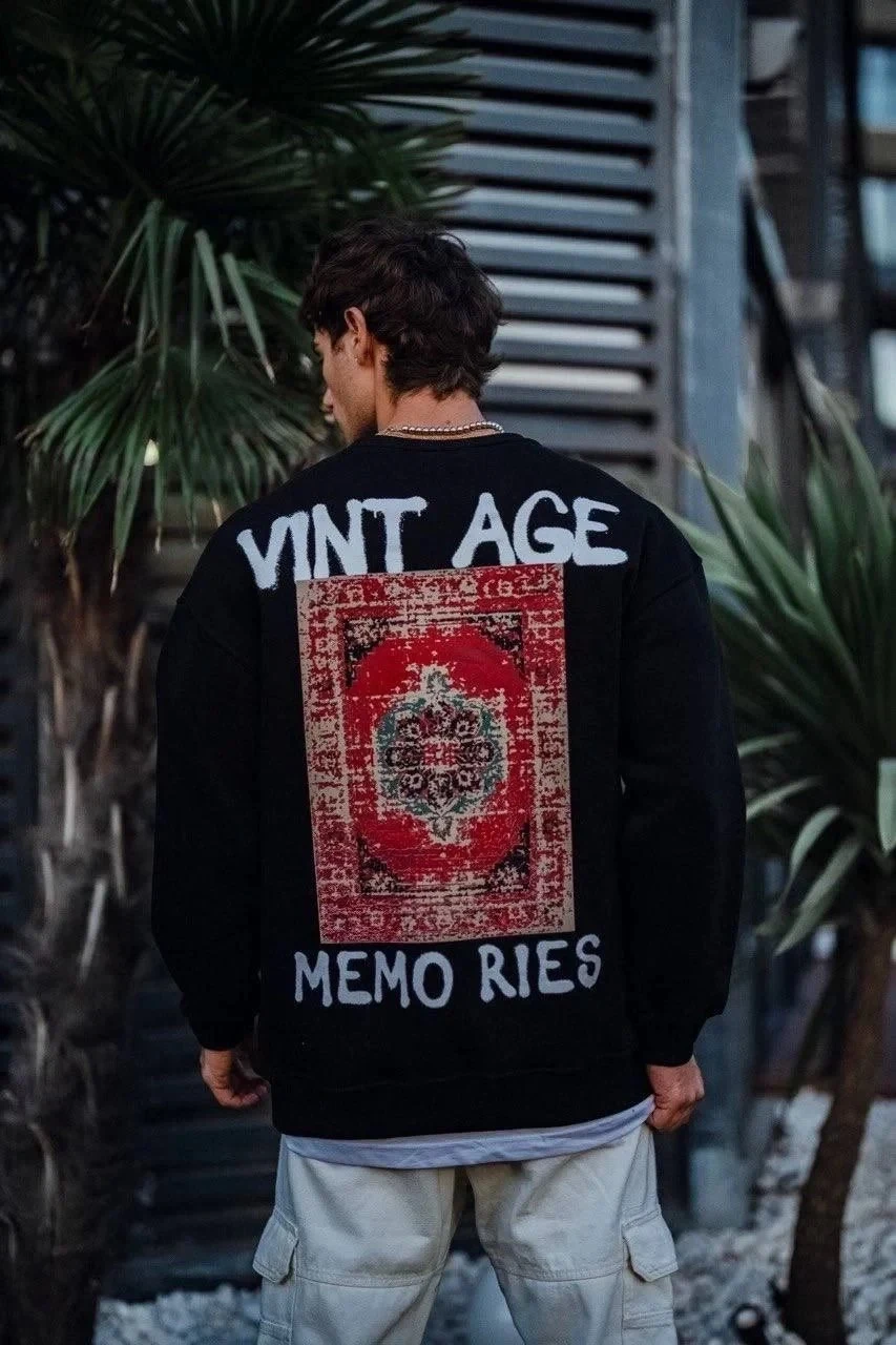 Men's Black 3-Thread Cotton Cycling Neck Printed Sweatshirt